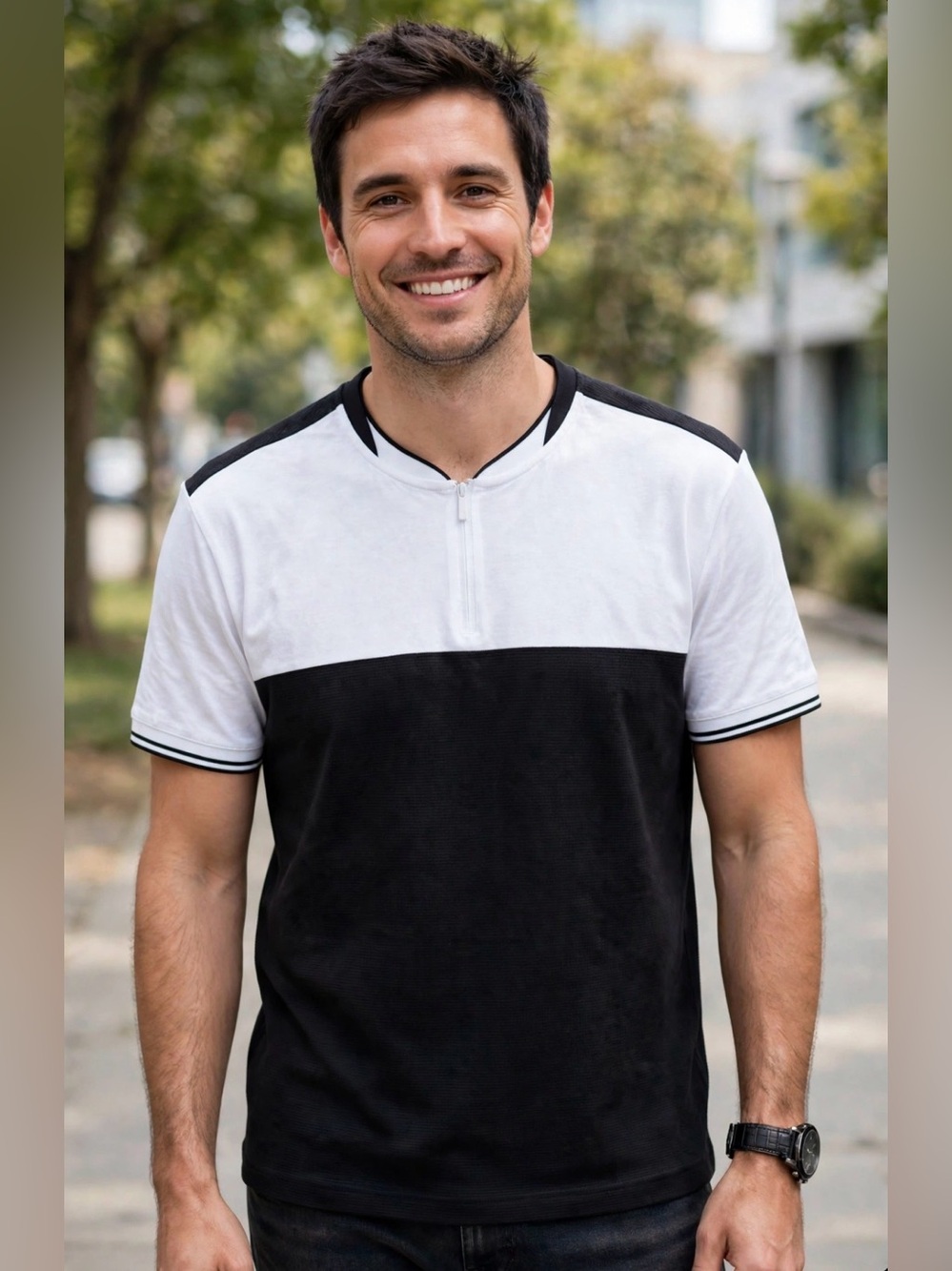 Black & White Blocked Short-Sleeve Polo